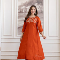 Mushroom Embroidered A-Line Kurta Set with Scalloped Dupatta