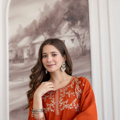 Mushroom Embroidered A-Line Kurta Set with Scalloped Dupatta