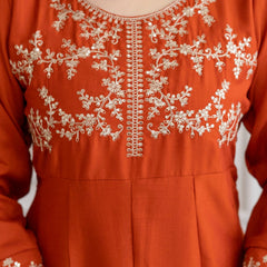Mushroom Embroidered A-Line Kurta Set with Scalloped Dupatta