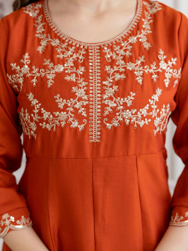 Mushroom Embroidered A-Line Kurta Set with Scalloped Dupatta