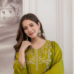 Mushroom Embroidered A-Line Kurta Set with Scalloped Dupatta