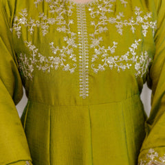 Mushroom Embroidered A-Line Kurta Set with Scalloped Dupatta