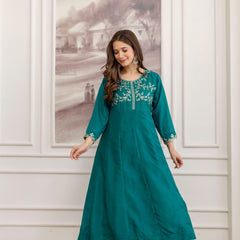 Mushroom Embroidered A-Line Kurta Set with Scalloped Dupatta