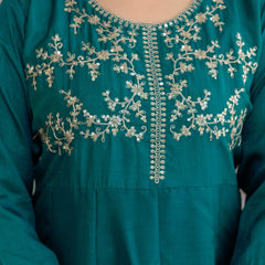 Mushroom Embroidered A-Line Kurta Set with Scalloped Dupatta