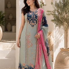 Women's Mint Green Floral Printed Straight Kurta Set with Contrast Pink Dupatta