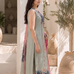 Women's Mint Green Floral Printed Straight Kurta Set with Contrast Pink Dupatta