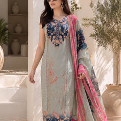 Women's Mint Green Floral Printed Straight Kurta Set with Contrast Pink Dupatta