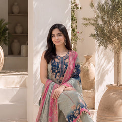 Women's Mint Green Floral Printed Straight Kurta Set with Contrast Pink Dupatta