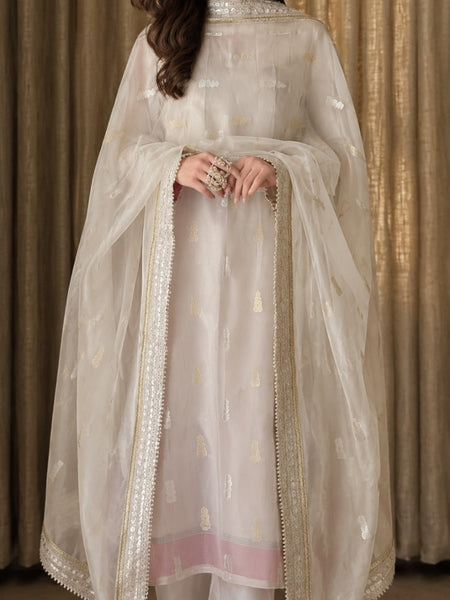 Women's Off-White Embroidered Straight Kurta Set with Dupatta
