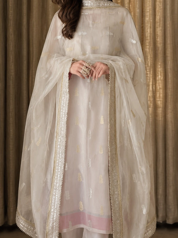 Women's Off-White Embroidered Straight Kurta Set with Dupatta