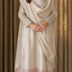 Women's Off-White Embroidered Straight Kurta Set with Dupatta
