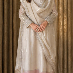 Women's Off-White Embroidered Straight Kurta Set with Dupatta