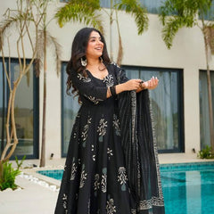 Elegant Black Printed Anarkali Suit with Dupatta