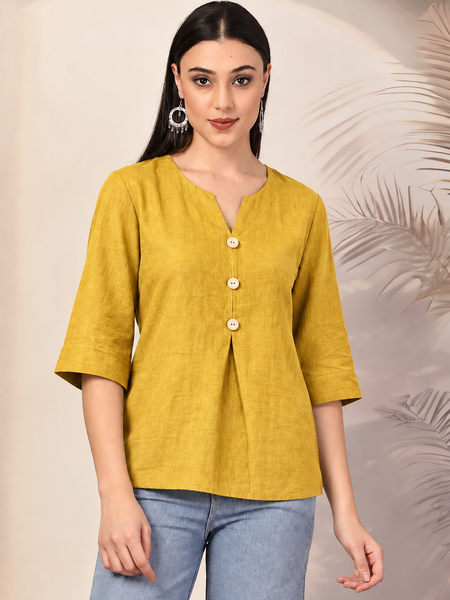 Women Solid Color V-Neck 3/4 Sleeve Cotton Top