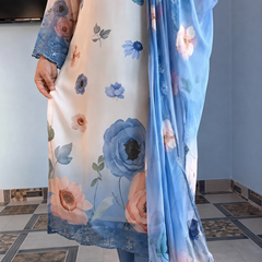 Elegant Floral Print Chiffon Salwar Kameez Set