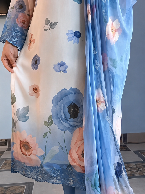Elegant Floral Print Chiffon Salwar Kameez Set