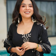 Elegant Black Printed Anarkali Suit with Dupatta