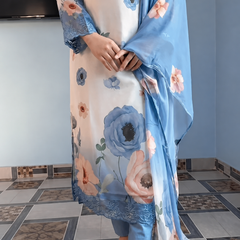 Elegant Floral Print Chiffon Salwar Kameez Set