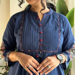 Elegant Navy Blue Printed Anarkali Kurta Set with Dupatta for Women