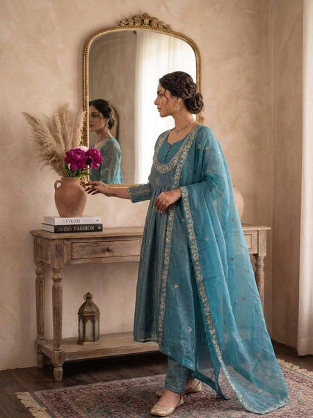 Women's Embroidered Anarkali Suit Set with Dupatta