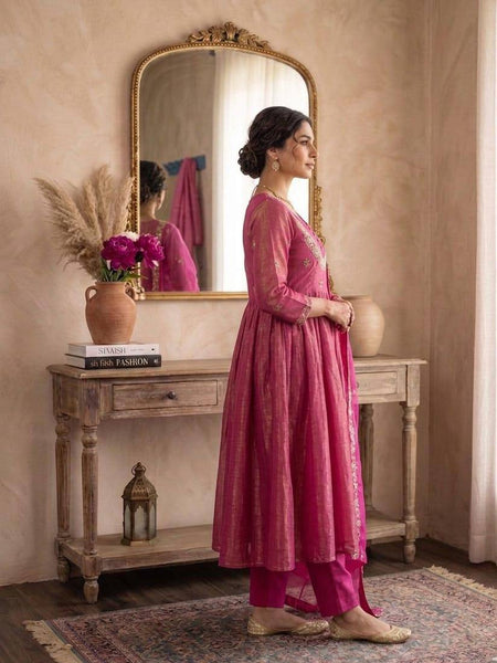 Women's Embroidered Anarkali Suit Set with Dupatta