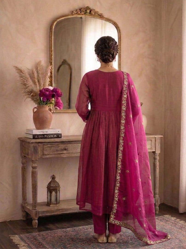 Women's Embroidered Anarkali Suit Set with Dupatta