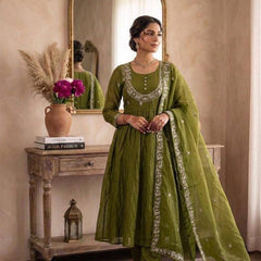Women's Embroidered Anarkali Suit Set with Dupatta