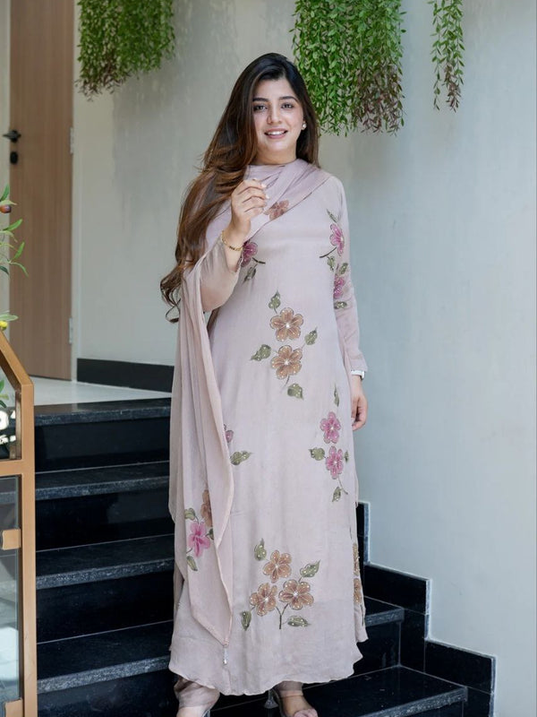 Women Hand Work With Printed Design Suit Set