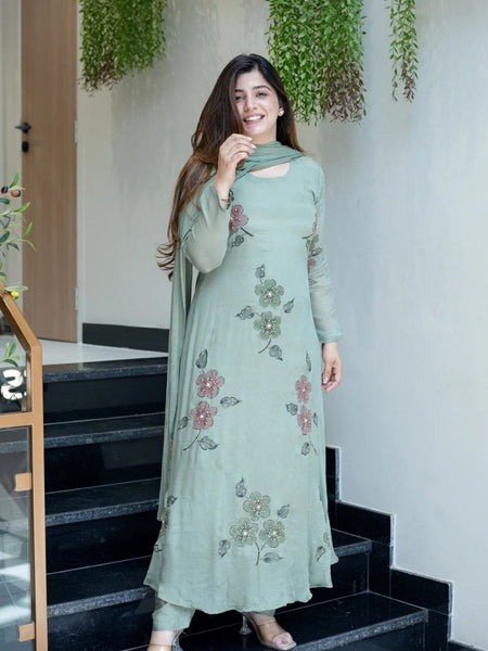 Women Hand Work With Printed Design Suit Set