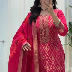 Red Banarasi Silk Premium Suit Set