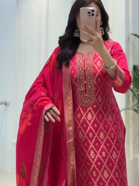 Red Banarasi Silk Premium Suit Set