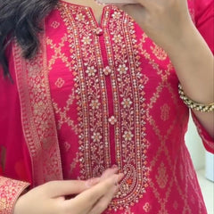Red Banarasi Silk Premium Suit Set