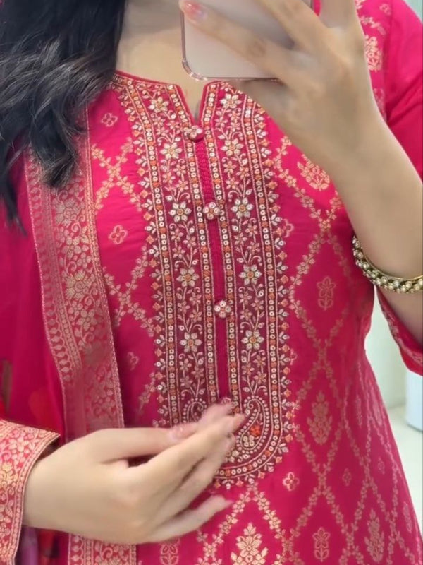 Red Banarasi Silk Premium Suit Set