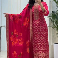 Red Banarasi Silk Premium Suit Set