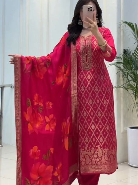 Red Banarasi Silk Premium Suit Set