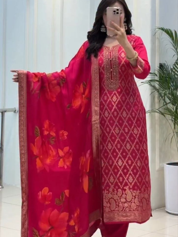 Red Banarasi Silk Premium Suit Set