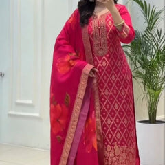 Red Banarasi Silk Premium Suit Set