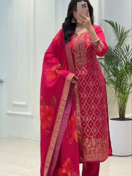 Red Banarasi Silk Premium Suit Set