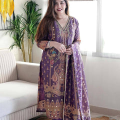 Women Satin Suit set With Heavy Mirror Work