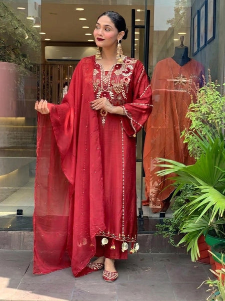 Women's Elegant Cotton Embroidered Kurta Set with Dupatta