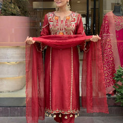 Women's Elegant Cotton Embroidered Kurta Set with Dupatta