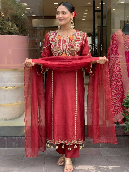 Women's Elegant Cotton Embroidered Kurta Set with Dupatta