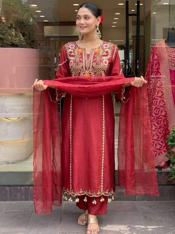 Women's Elegant Cotton Embroidered Kurta Set with Dupatta