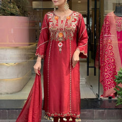 Women's Elegant Cotton Embroidered Kurta Set with Dupatta