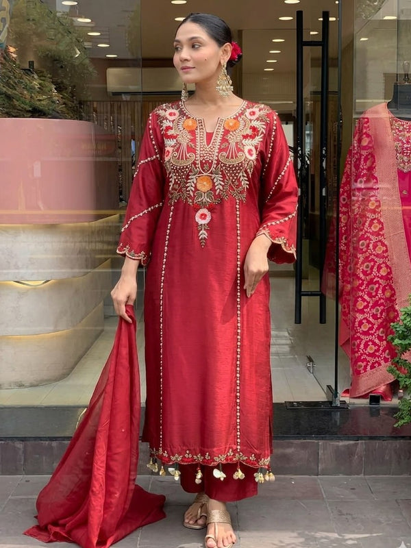 Women's Elegant Cotton Embroidered Kurta Set with Dupatta