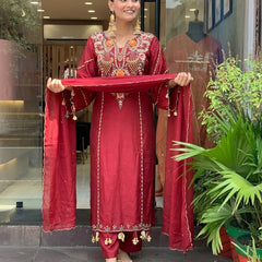 Women's Elegant Cotton Embroidered Kurta Set with Dupatta