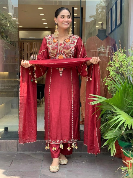 Women's Elegant Cotton Embroidered Kurta Set with Dupatta