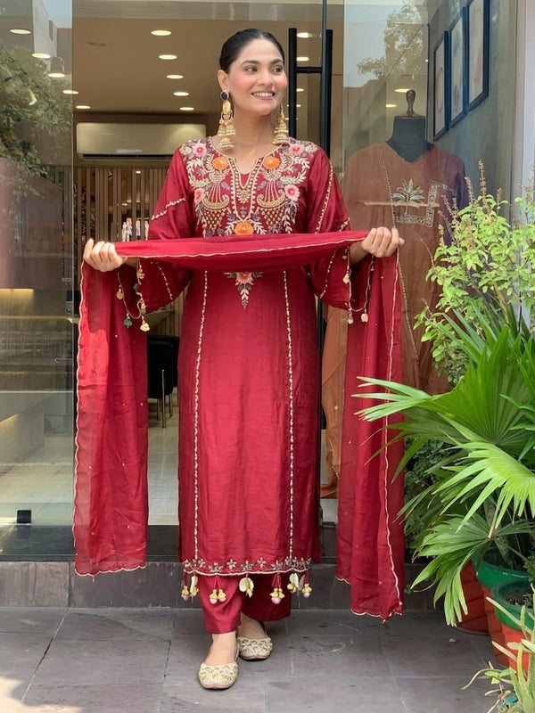 Women's Elegant Cotton Embroidered Kurta Set with Dupatta