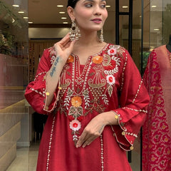 Women's Elegant Cotton Embroidered Kurta Set with Dupatta