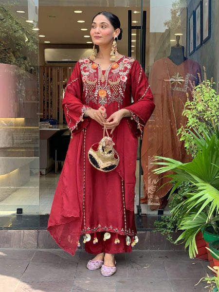 Women's Elegant Cotton Embroidered Kurta Set with Dupatta